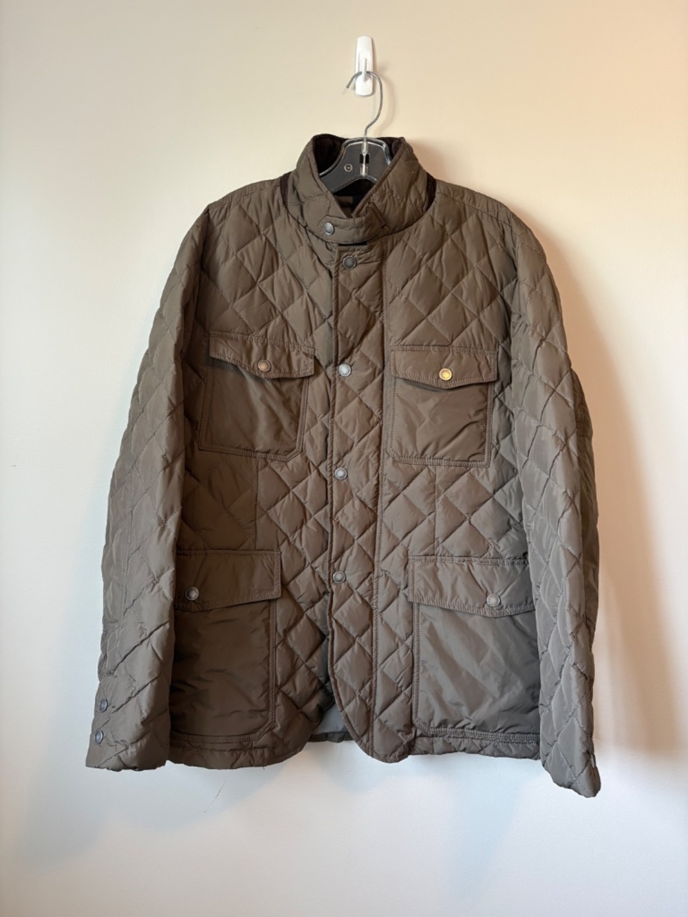 NWOT Henry Cotton Quilted Down Moncler Field Jacket Olive Taupe IT 54 X-Large XL